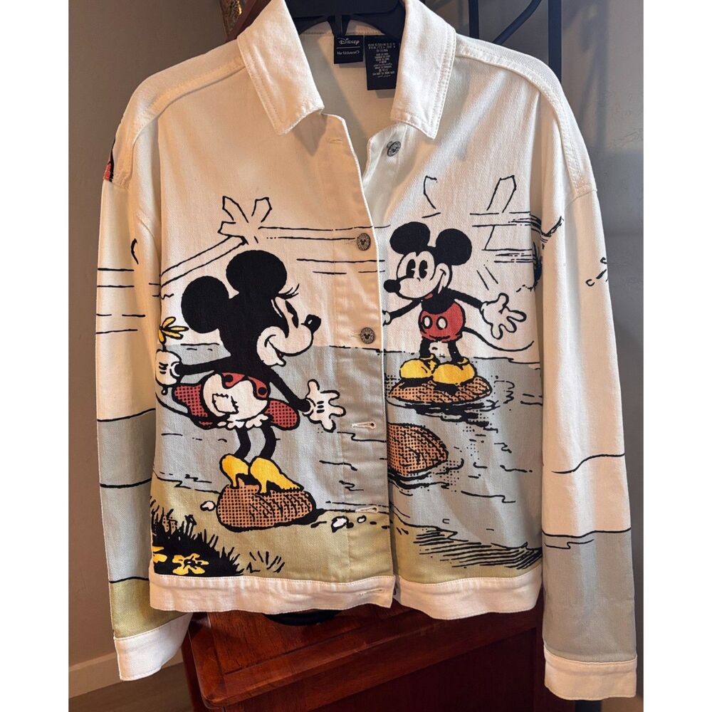 Disney Our Universe Mickey Minnie White Denim Jacket Her Universe Sz XS